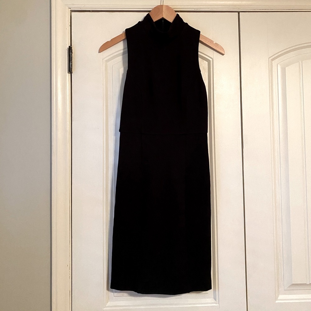 French Connection Black Sleeveless Mock Neck Sheath Dress